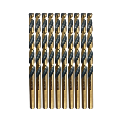 1/4" 10-Piece Cobalt Steel Drill Bit Set - Black & Gold Finish, 135° Split Point, Industrial Grade with Max Force, Triple Flat Shank Design for Non-Slip Hard Metal Drilling