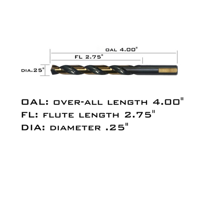 1/4" 10-Piece Cobalt Steel Drill Bit Set - Black & Gold Finish, 135° Split Point, Industrial Grade with Max Force, Triple Flat Shank Design for Non-Slip Hard Metal Drilling
